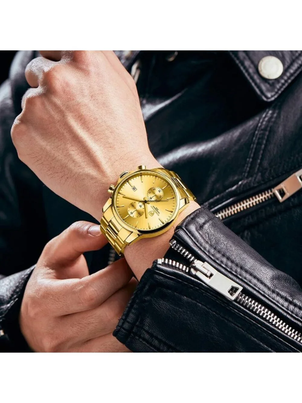 Men's Gold Classic Stainless Steel Waterproof Chronograph Quartz Round Watch